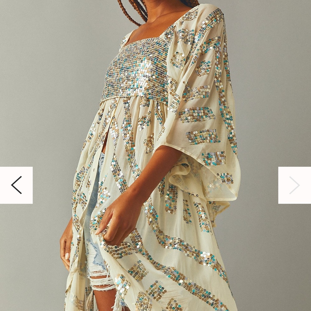 Free People Sequin Embellished Cream Top